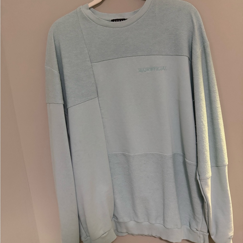 Boohoo Mens Blue Crewneck Sweatshirt Relaxed Fit